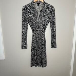 The Limited Women's Cheetah Print Silk Shirt Dress Midi‎ Belted Long Sleeve S
